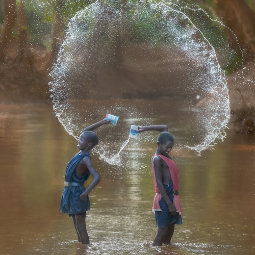 Gold Medal Yun Wang Masai Children Playing In The River