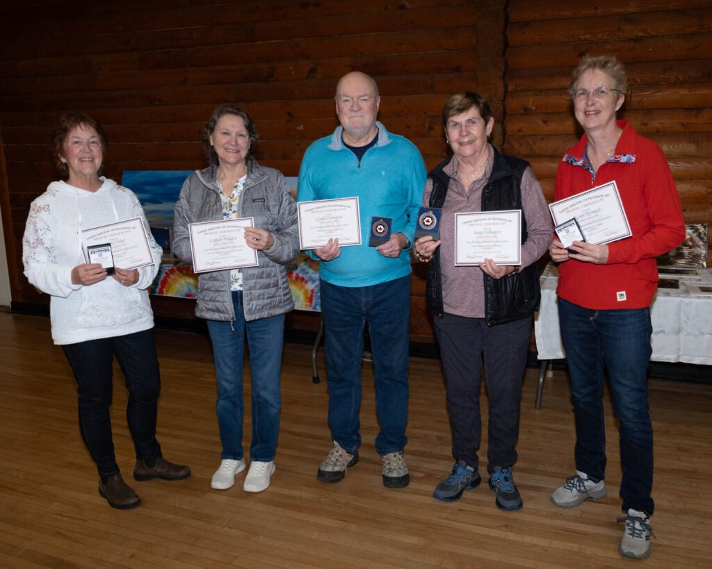 Photograph of the Langley Camera Club winners of the Bronze Medal. Left to right: Lorna Scott, Colleen Walden, Grant Crawford, Betty Johnston and Karen Reynolds.